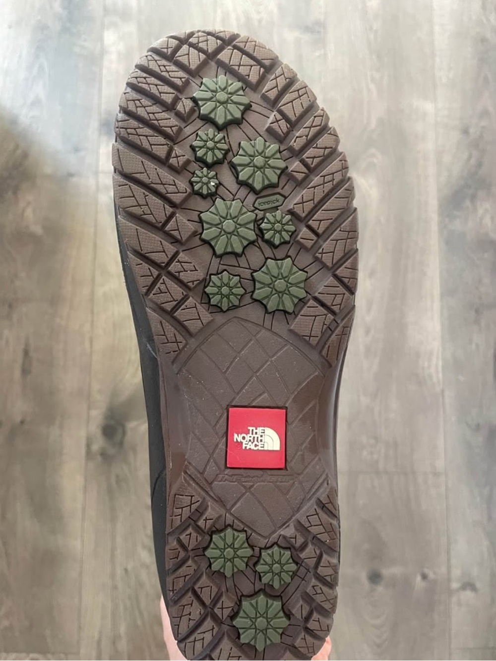 The North Face Brown Winter Boot Sole with Green Lugs